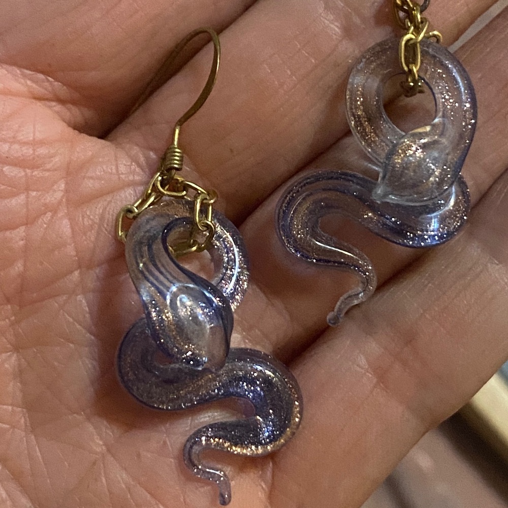 Vintage Murano glass snakes with gold inlay earrings.